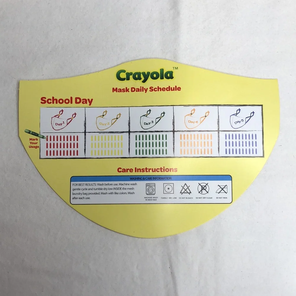 NEW Crayola Re-Usable Children’s Face Masks, 5 Colors, Includes Laundry Bag